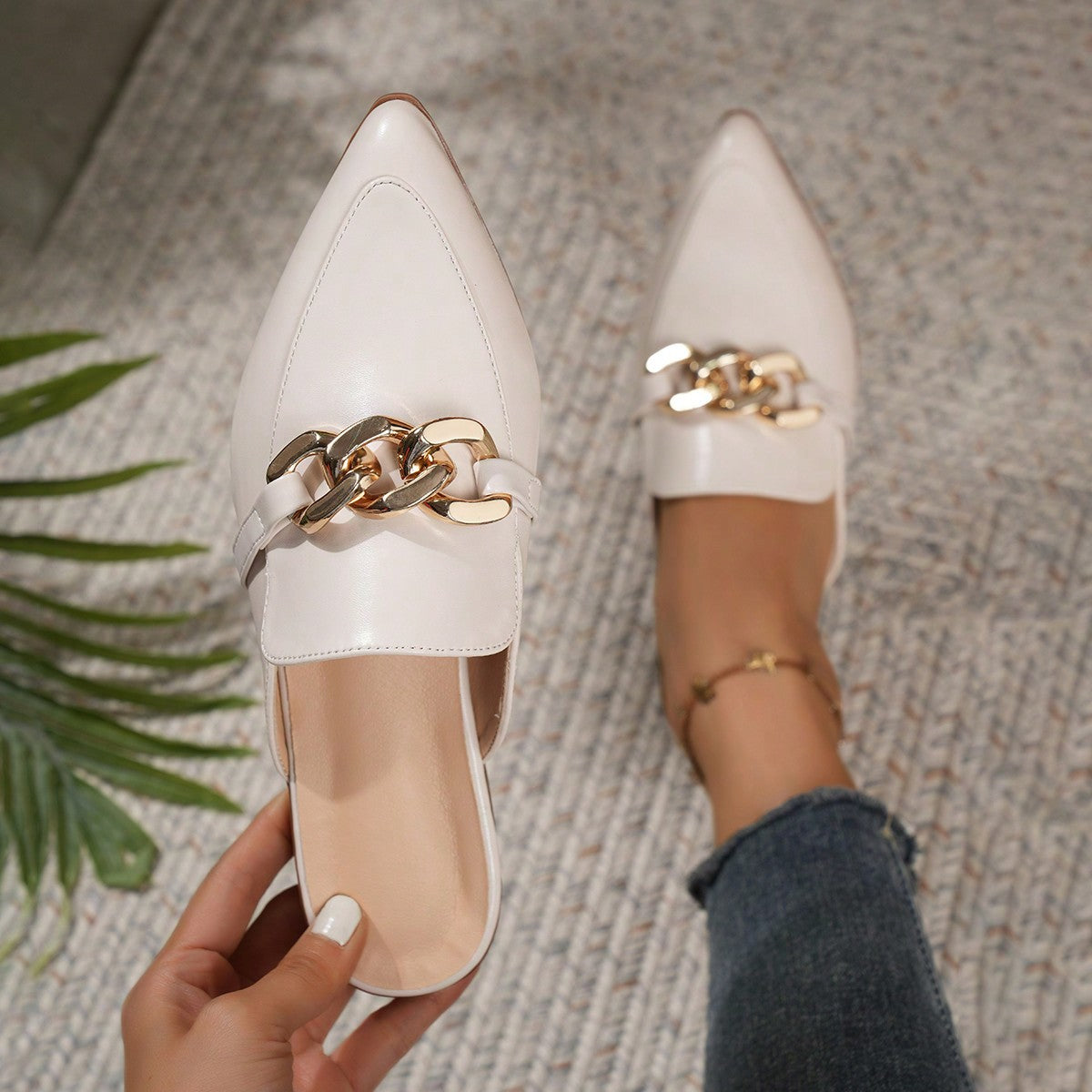Ladies Shoes Super plus Size Mules Shoes Office Casual Solid Color Half Pack Flat Pumps Women