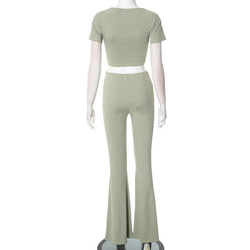 Summer Women Clothing Sexy Comfortable Low Waist Elastic Cropped Slightly Pull Slimming Set