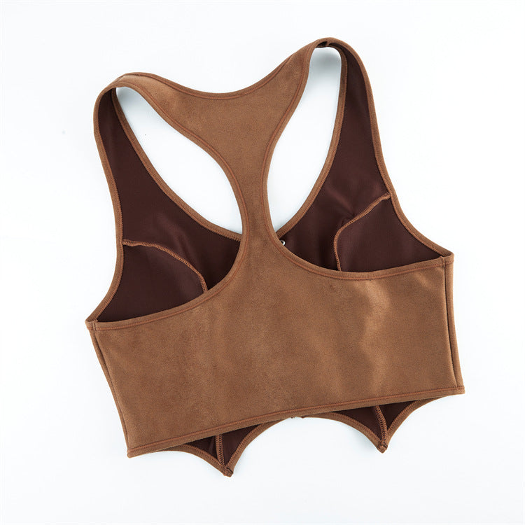 Dark Brown Double Shoulder Strap Backless Vest Top