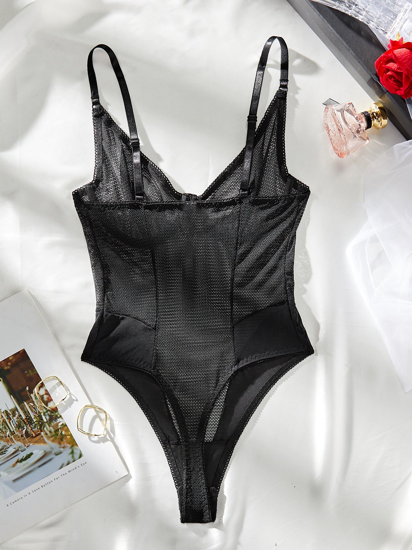 Underwear Hole Mesh Cloth Splicing Mesh Can Be Open Sexy Sleeveless Jumpsuit Women