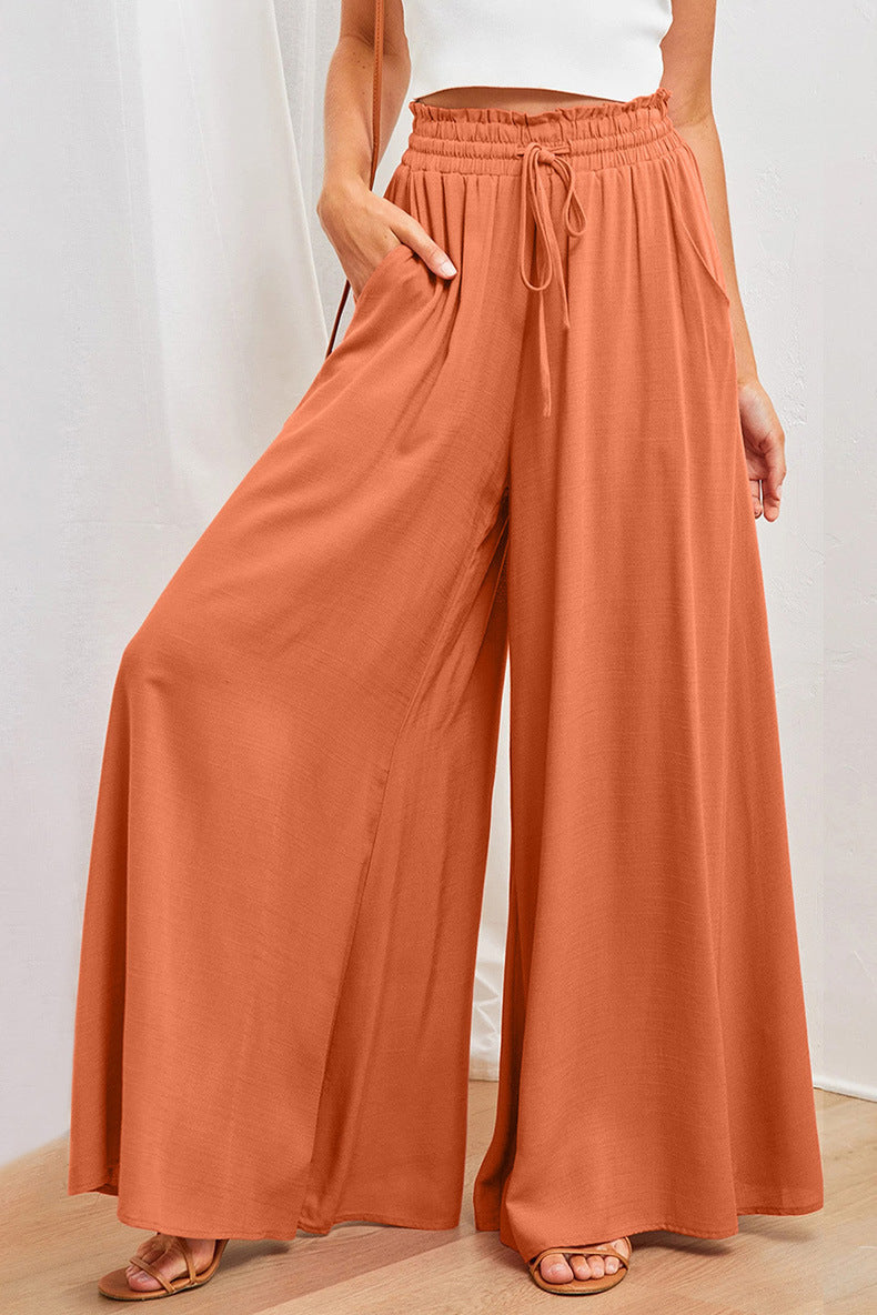 Summer Tied High Waist Wide Leg Pants Women Loose Casual Pants