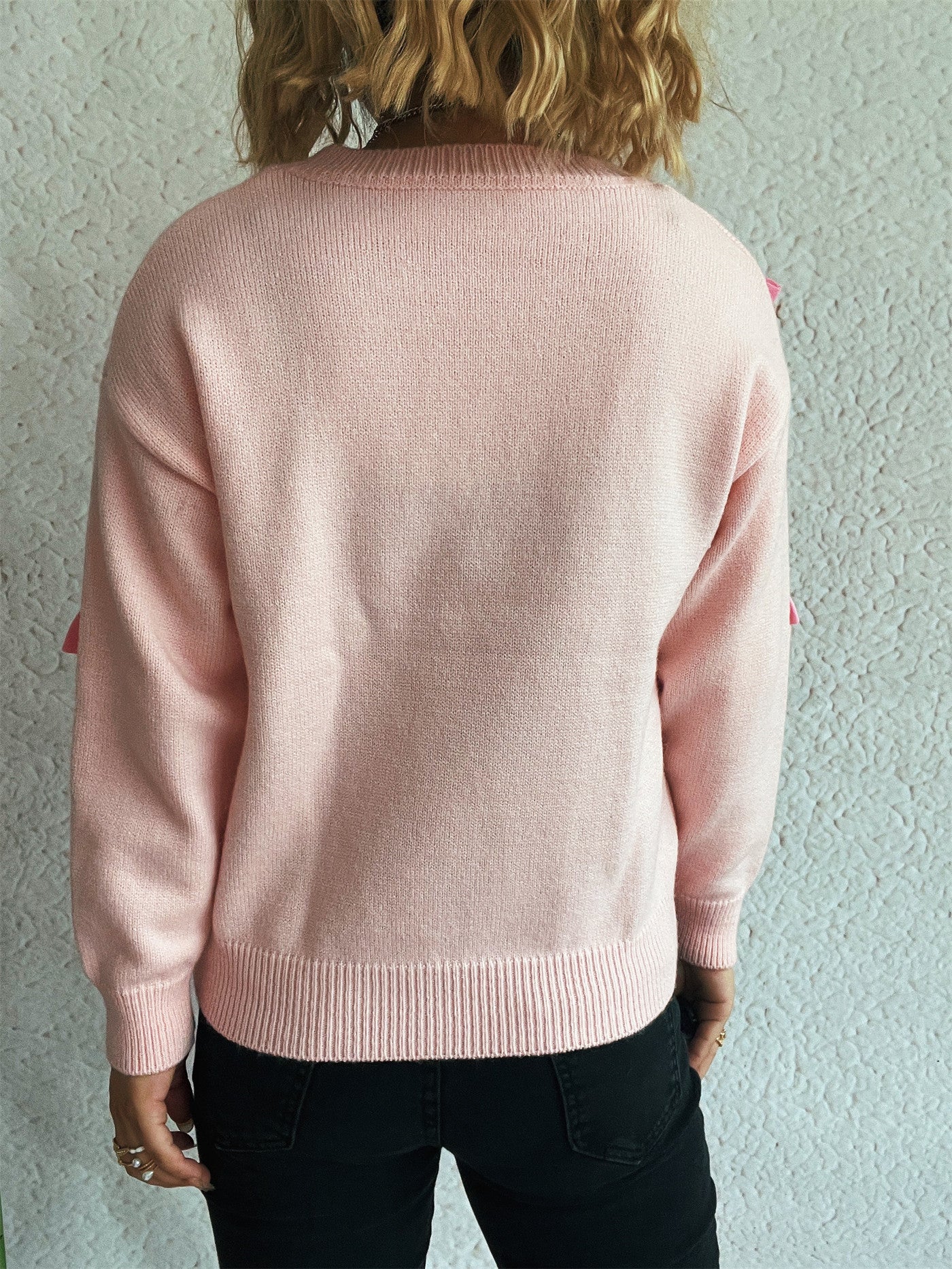 Sticky Bow Casual Sweet Knitted Top Autumn Winter round Neck Sweater Pullover