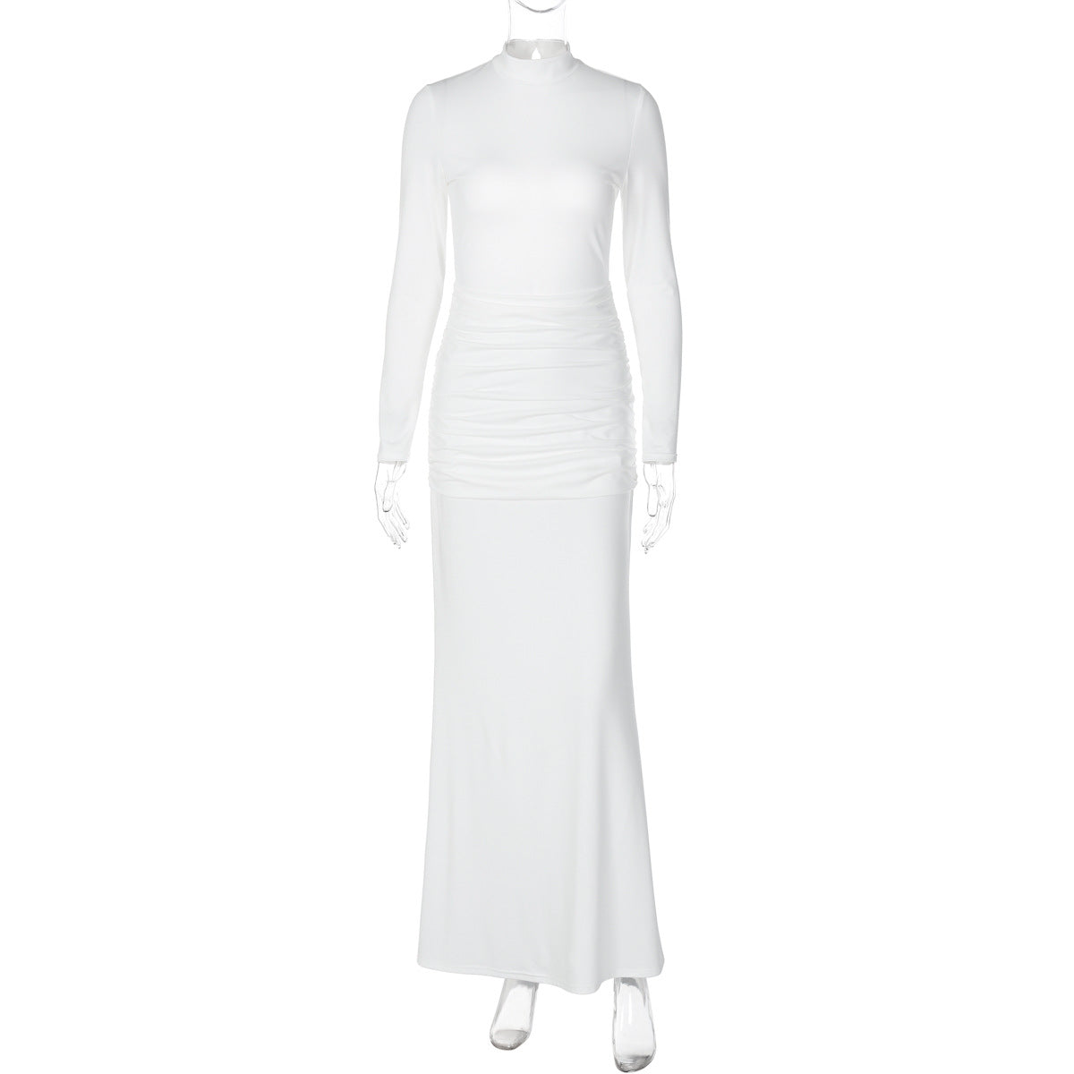 Women Clothing Autumn Solid Color Long Sleeve Slim Fit Fishtail Dress Button Backless Dress Women