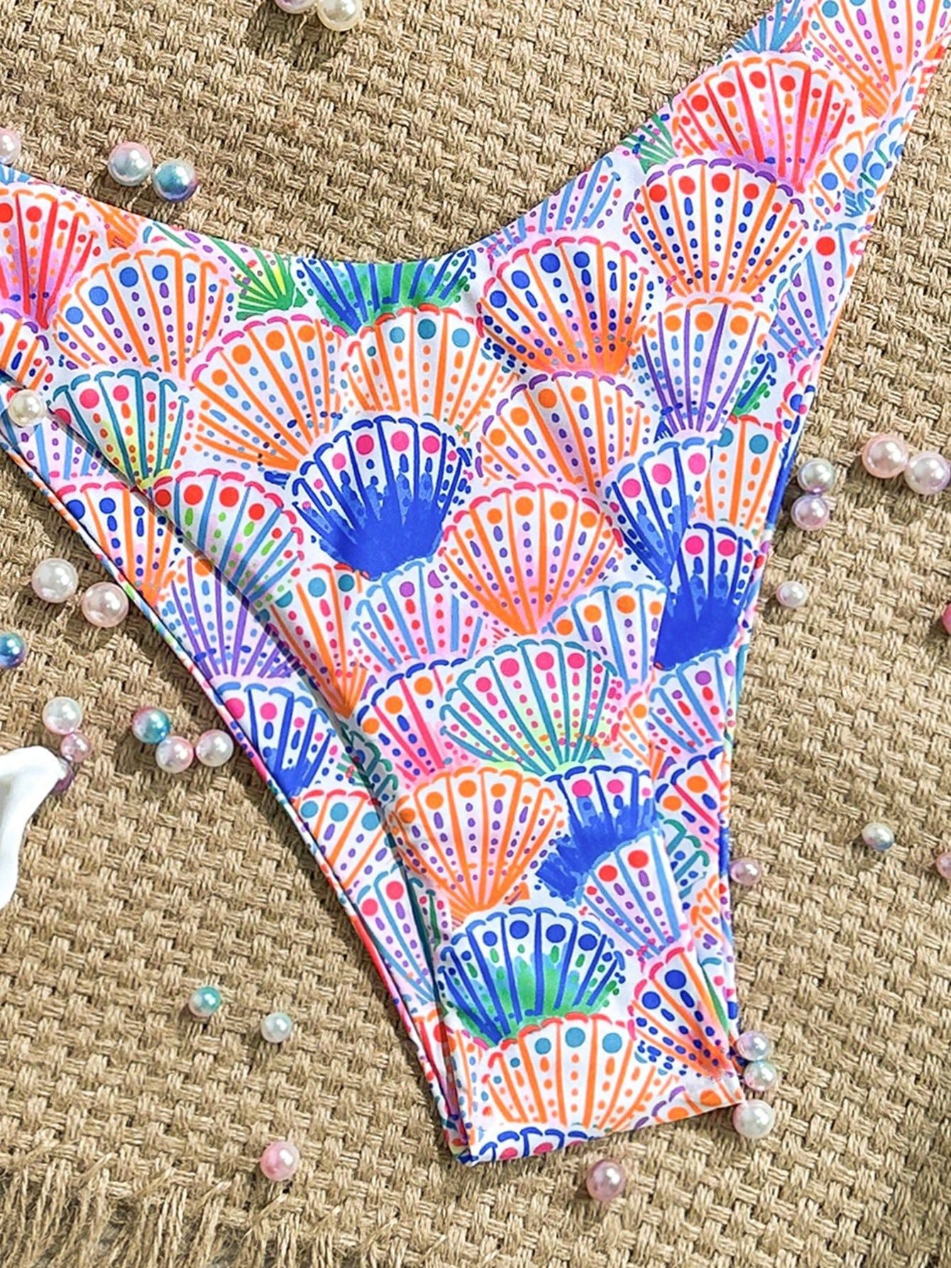 Shell Printed Bikini Sexy Lace up Bikini Lady Simple Split Swimsuit