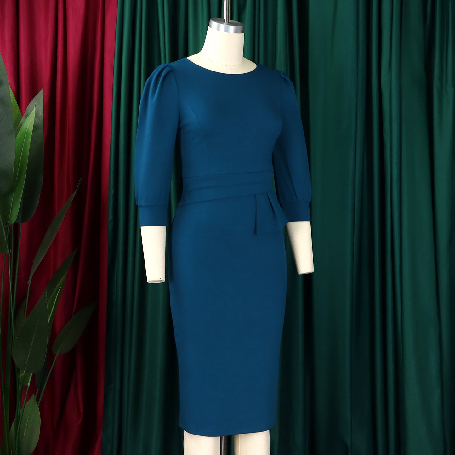 Solid Color round Neck Office Office Hip Dress