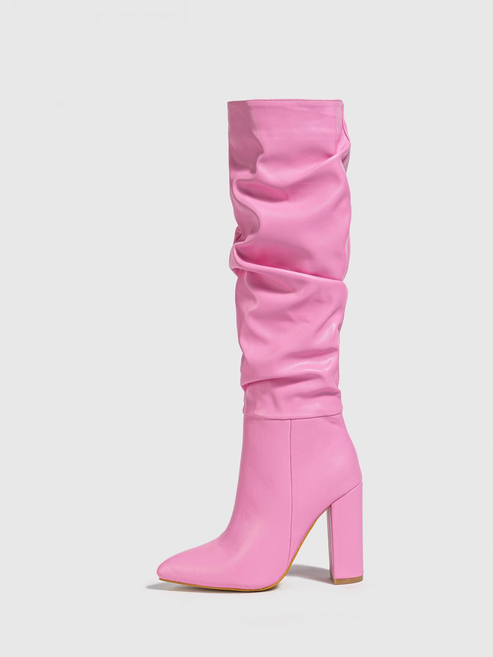 Pointed Toe Chunky Heel Pointed Toe Natural Wrinkle ide Zipper Boots plus Size Ankle Boots