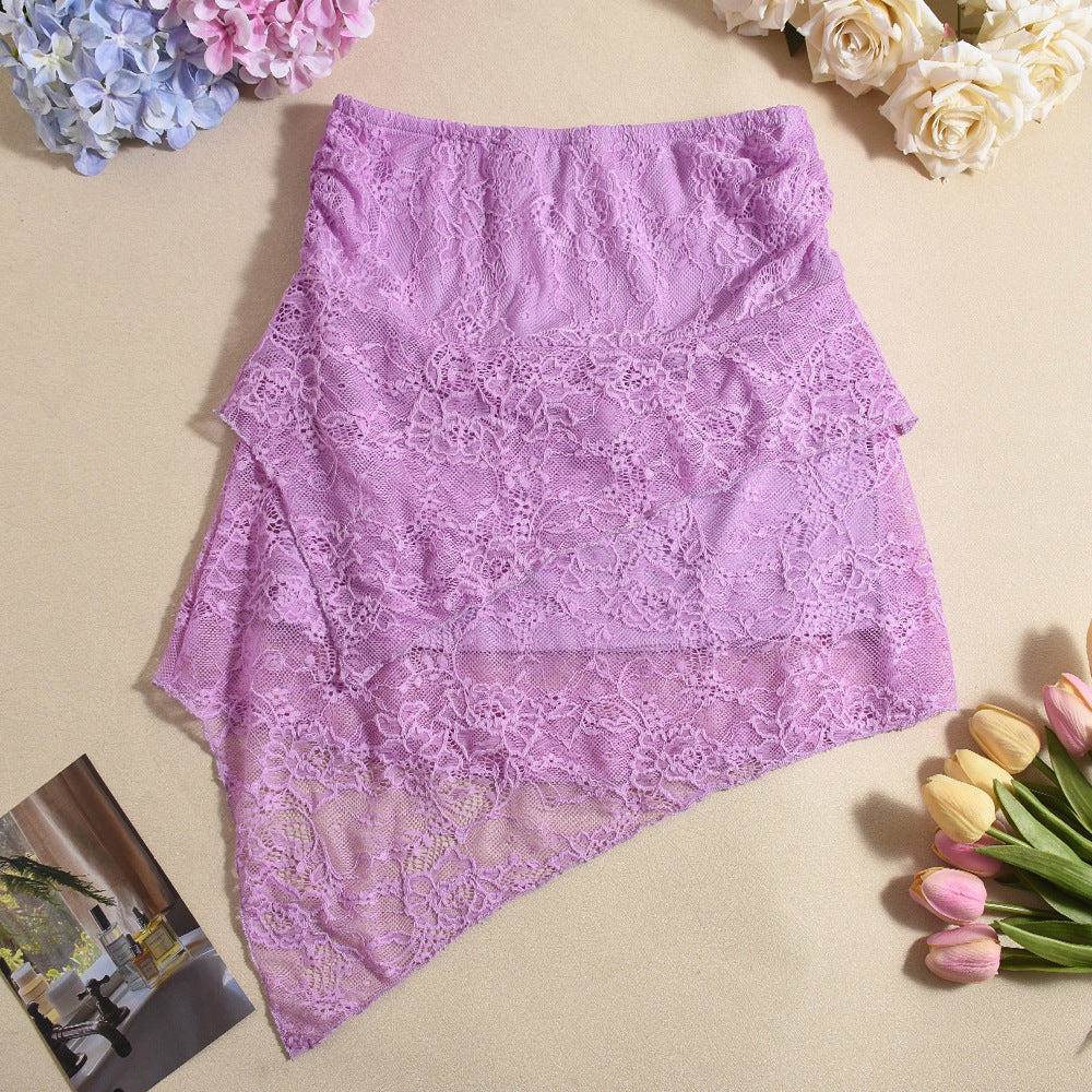 Women Clothing Spring Lace See through Halter Backless Sexy Skirt Two Piece Sets