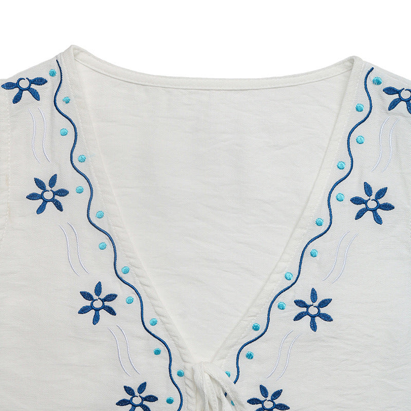 Ethnic Holiday Women Clothing Summer Casual Embroidery Cardigan Sleeveless Tank Top Shorts Two Piece Sets