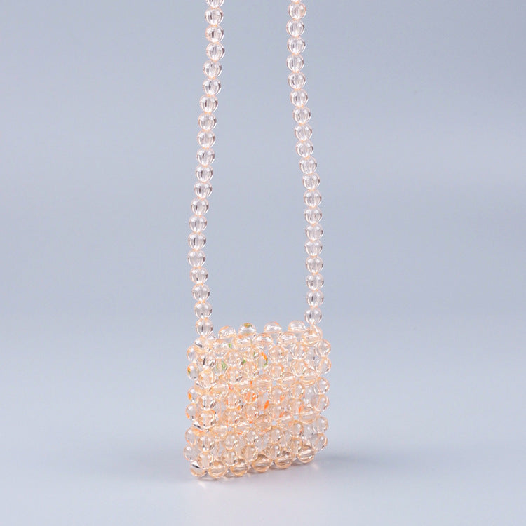Mini Headset Shoulder Crossbody Small Square Bag Beaded Acrylic Special Interest All Match Bag