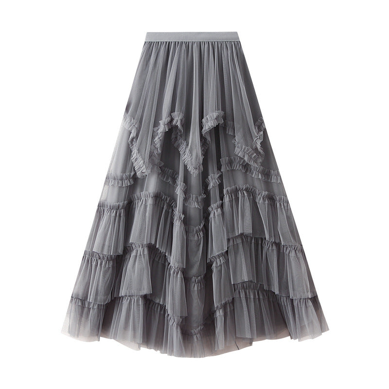 Skirt Summer Irregular Asymmetric Tulle Skirt Slimming High Waist Bubble Tiered Dress