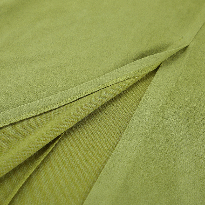 Retro Green Suede Split Straight High Waist Skirt Autumn Brushed Velvet Slim Fit Skirt