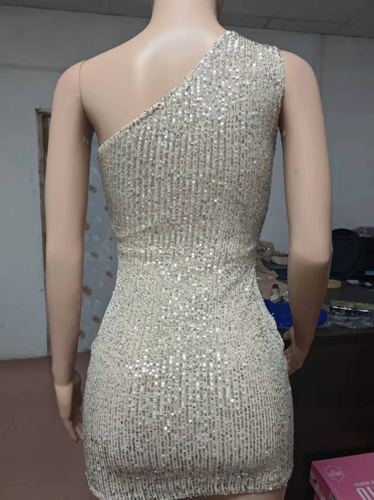 Sequin Sexy See through Off The Shoulder Sequ Dress