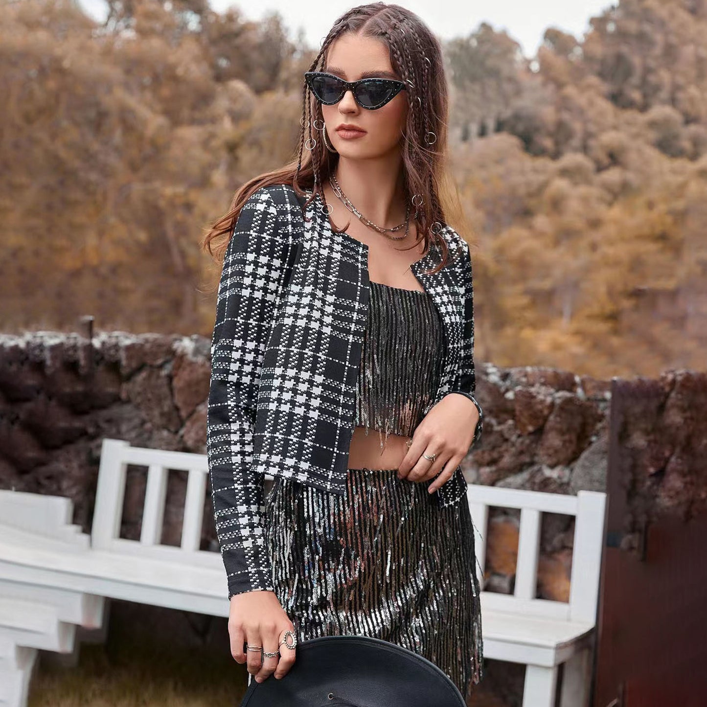 Self Developed Designed Spring Autumn Casual Lattice Knitwear Long Sleeve Short Coat