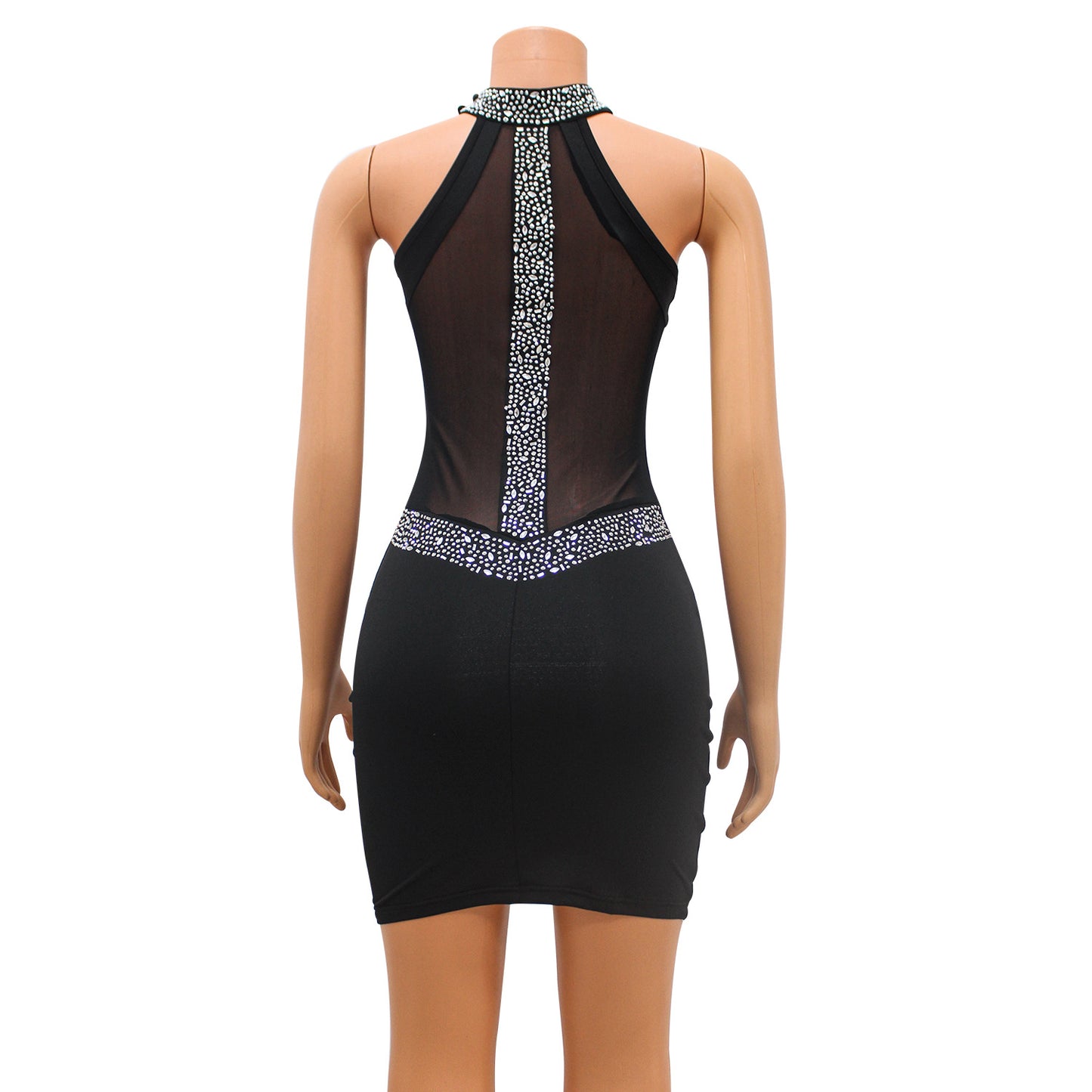 Summer Women Clothing Sexy Tight Hollow Out Cutout Rhinestone Halter Dress for Women