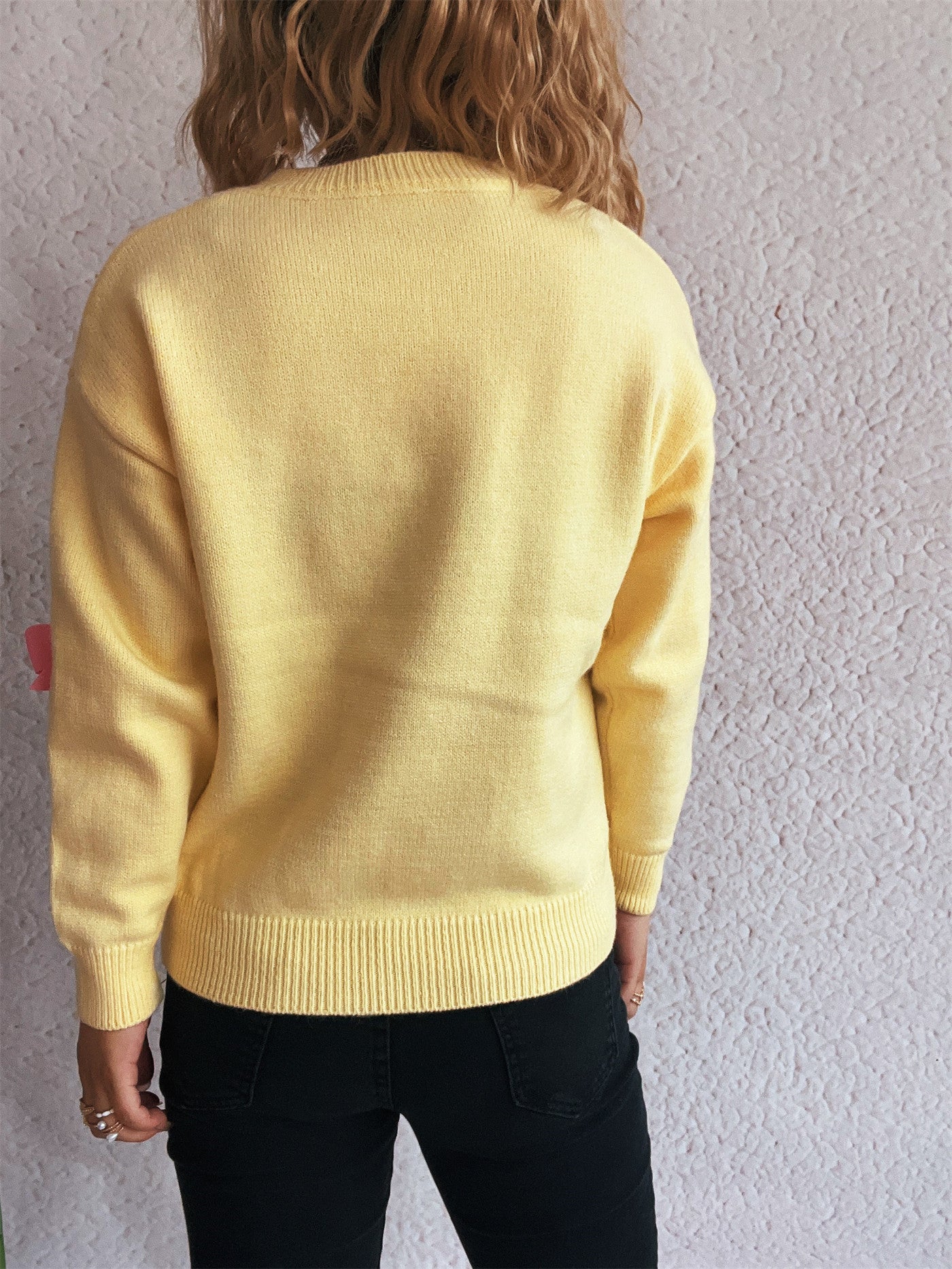Sticky Bow Casual Sweet Knitted Top Autumn Winter round Neck Sweater Pullover