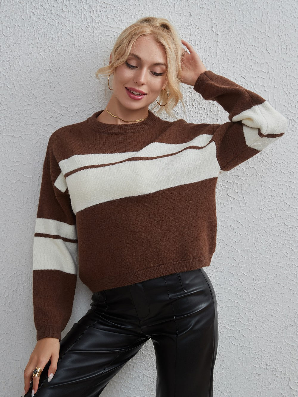 Women Clothing Colorblock All Matching Top Simple Classic Casual Sweater