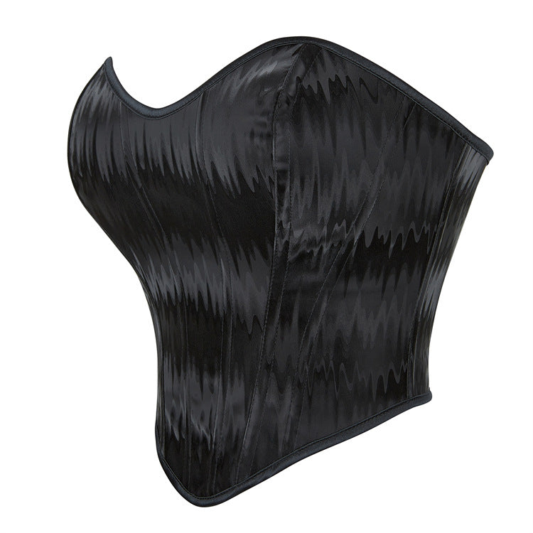 Black Wave Grain Plastic Bones Women Tube Top Breasts Support Push up Court Shaper