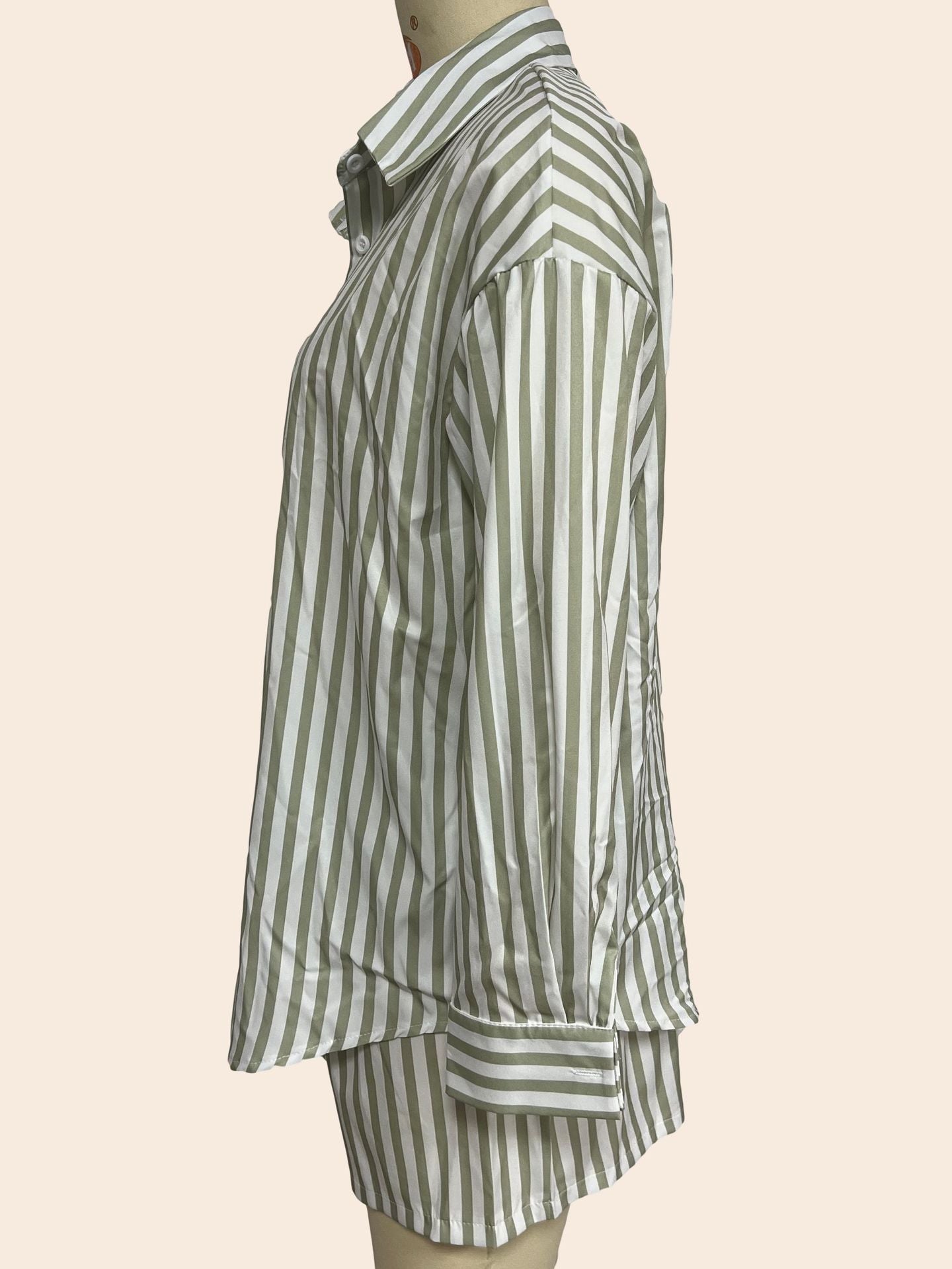 Spring Summer Women Clothing Casual Polo Collar Striped Color Matching Thin Set