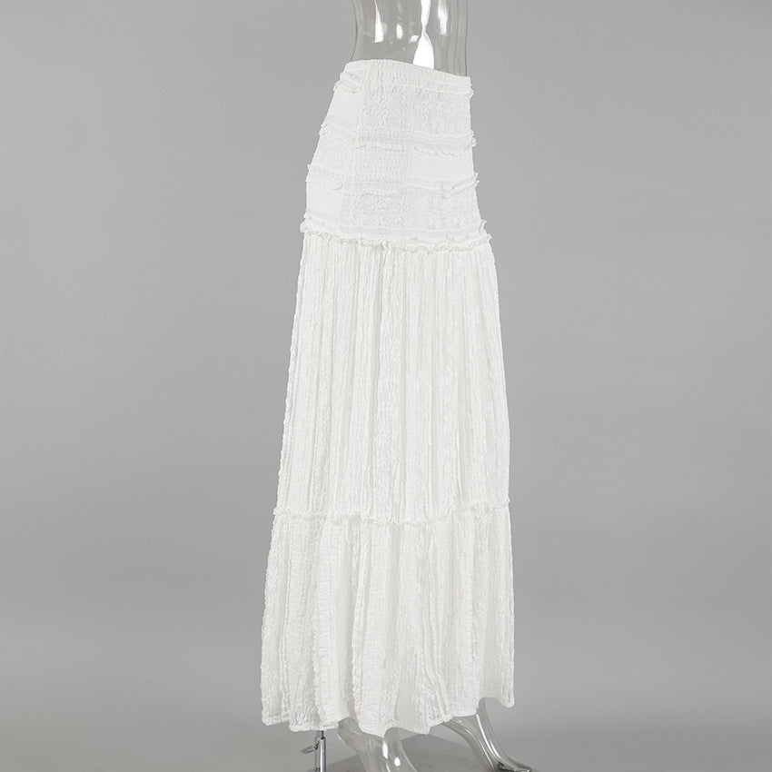 White Lace Casual Vacation A line Skirt Spring Summer Simplicity Lazy Women Clothing