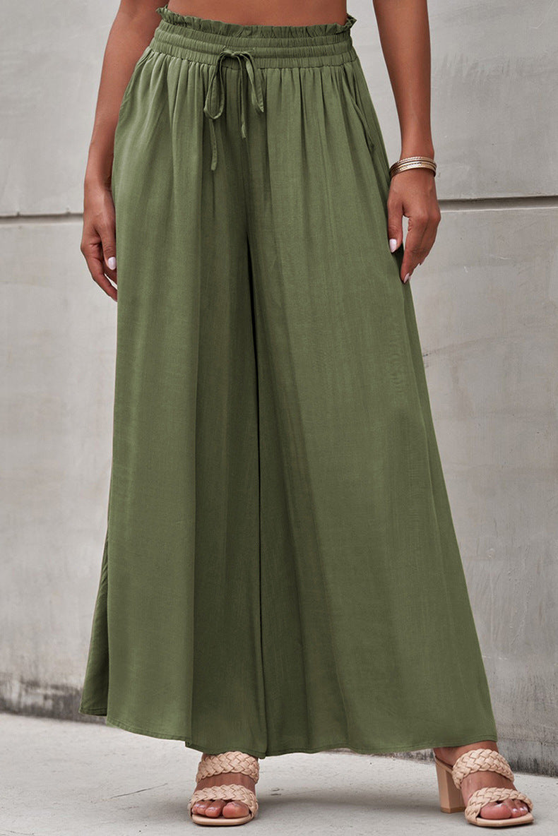 Summer Tied High Waist Wide Leg Pants Women Loose Casual Pants