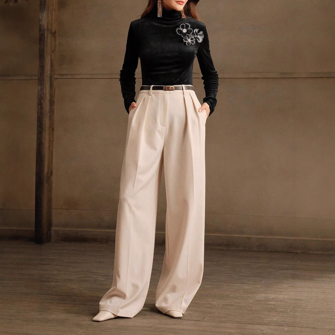 Women Clothing Simple Mid Collar Velvet Long Shirt