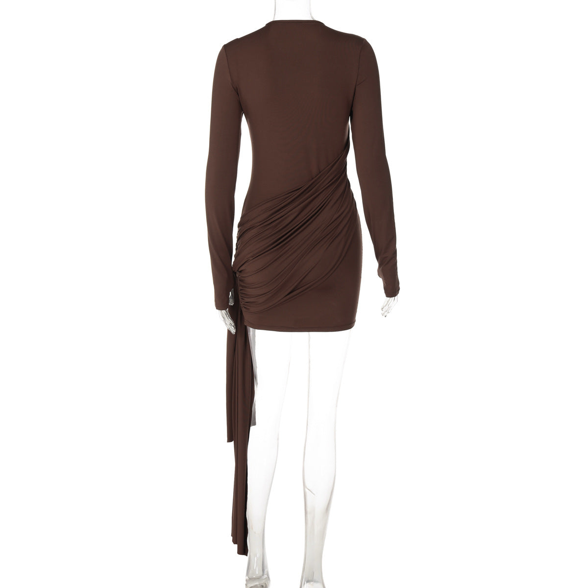 Solid Color Sheath Short Dress Autumn Long Sleeve Ribbon Slim Dress Women