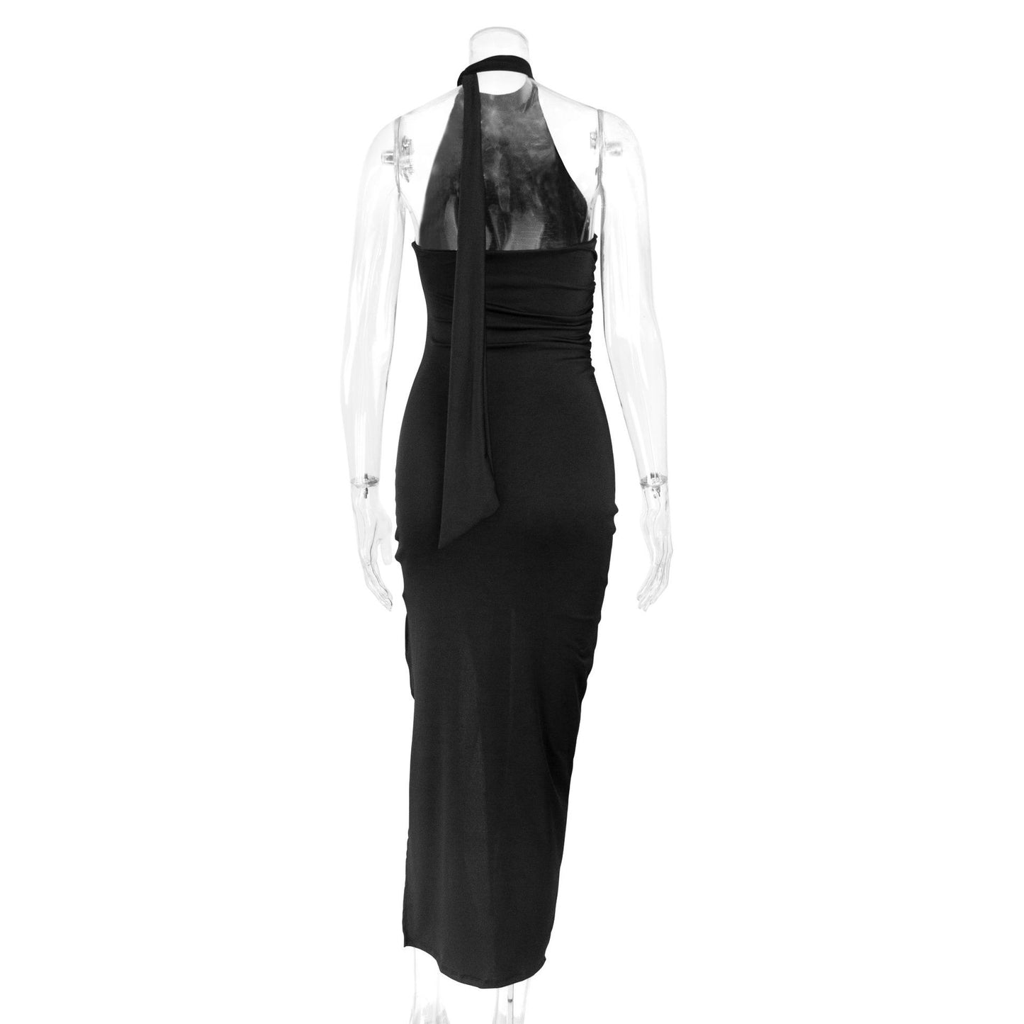 Sexy Backless Lace up High Slit Dress Ribbon Design Sleeveless Dress