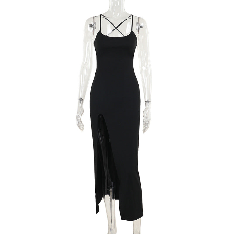 Summer Sexy Slit Elegant Slim Strap Basic Dress Women