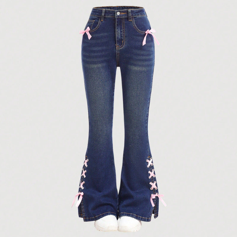 Women Clothing Bow Jeans Loose Straight Wide Leg Pants Pants Source