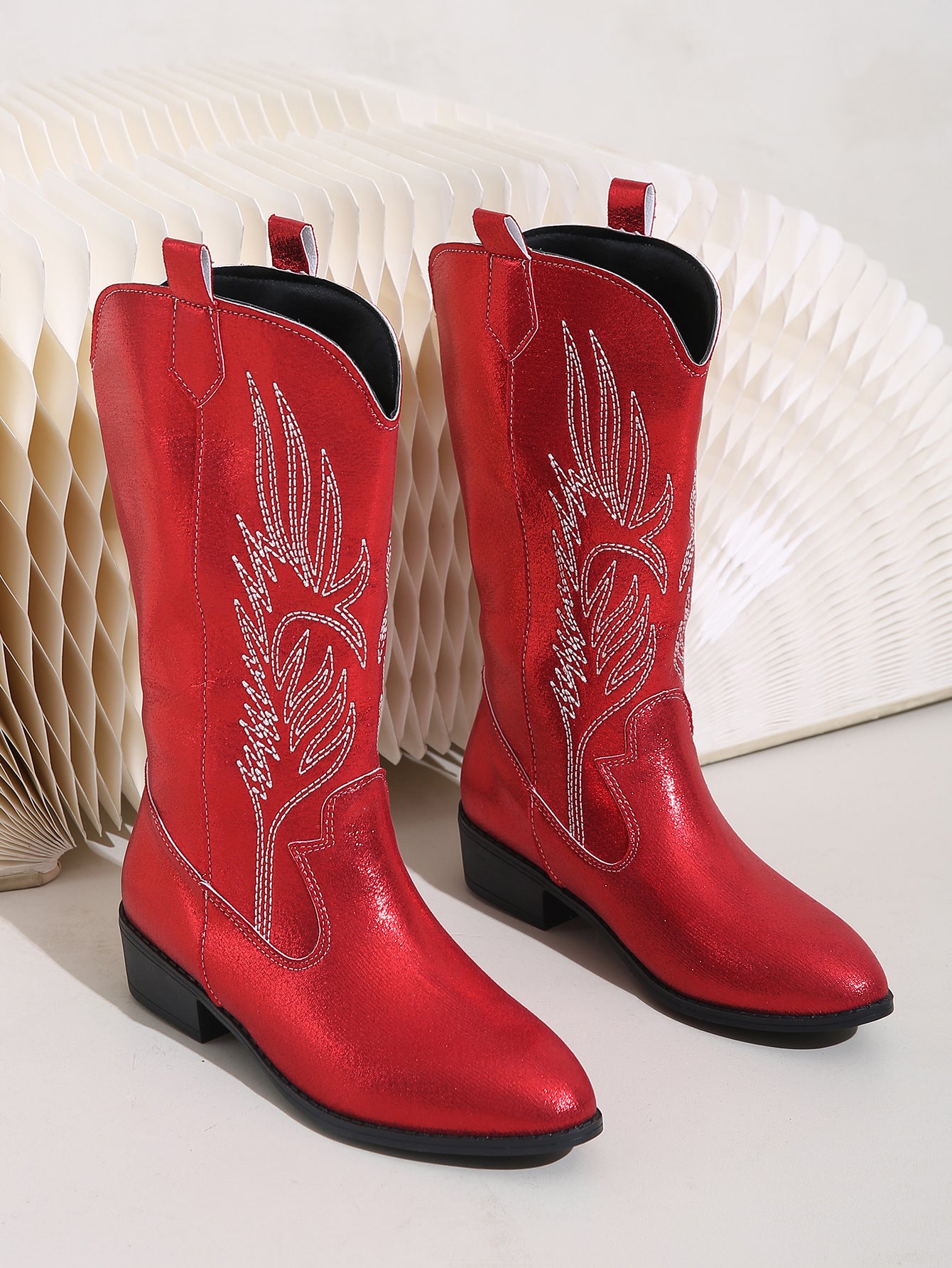 Autumn Winter Embroidery Knight Boots Women Pointed Square Heel Embroidered Sexy Boots