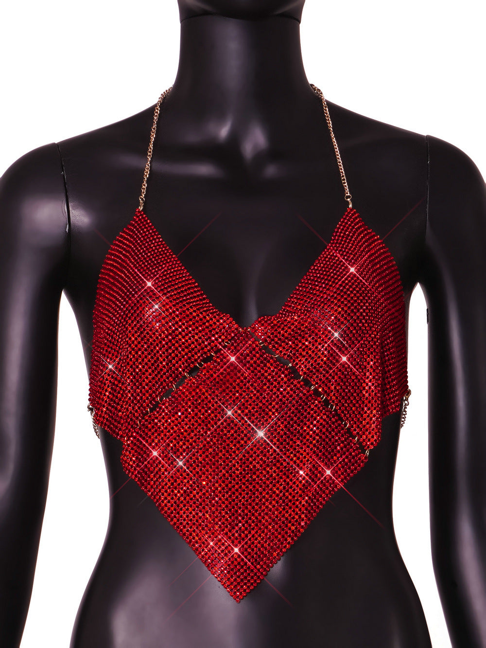 Women Clothing Nightclub Sexy Low Cut Backless Halter Rhinestone Stitching Triangle Vest Women