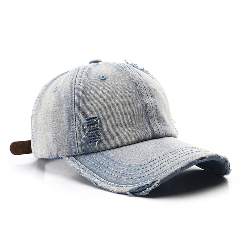 Women Personalized Washed Denim Retro Solid Color Light Board Peaked Cap Outdoor Travel Sun Protection Sunshade Baseball Cap