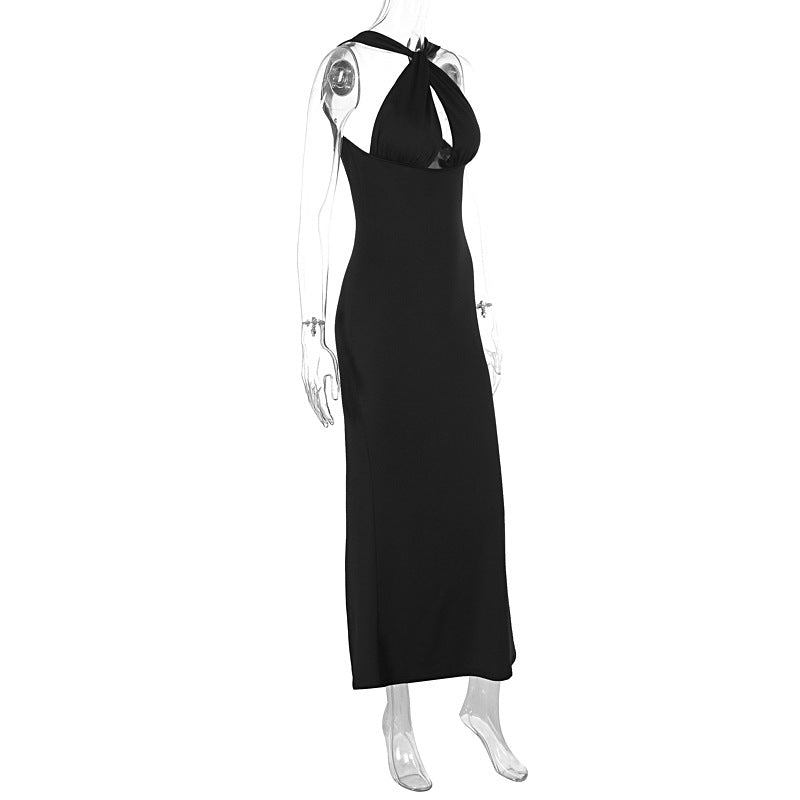 Women Clothing Sexy Sleeveless Hollow Out Cutout Backless Pearl Chain Slim Fit Dress
