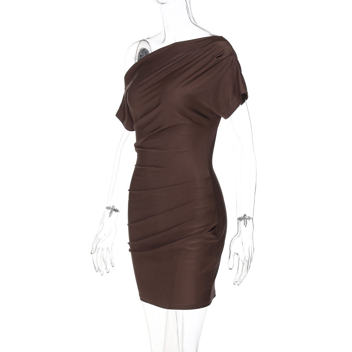 Women Clothing Summer Elegant Slim Fit Shoulder Pleated Hip Bag Dress Women