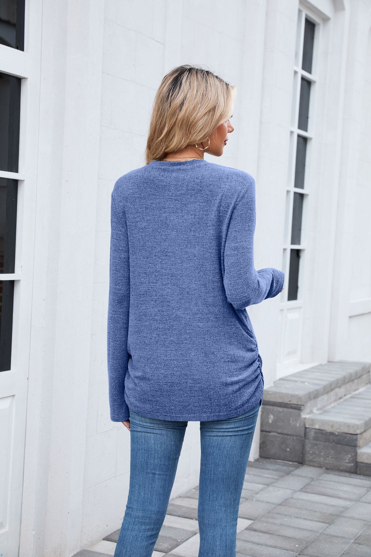 Autumn Winter Solid Color round Neck Loose Long Sleeved T shirt Top Women