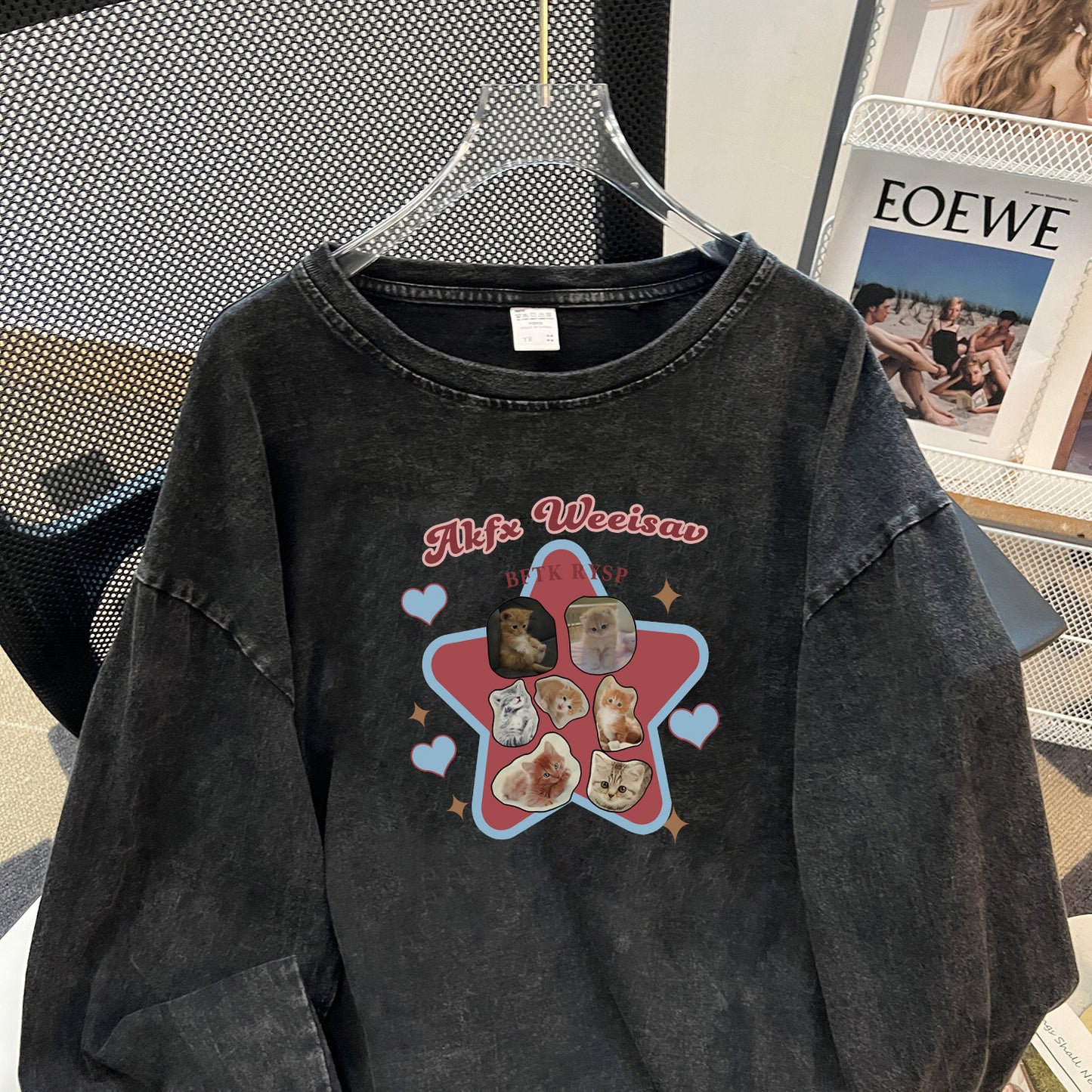 Cotton Washed Old Heavy Sweatshirt Autumn Loose All-Match Niche Washed round Neck Sweatshirt