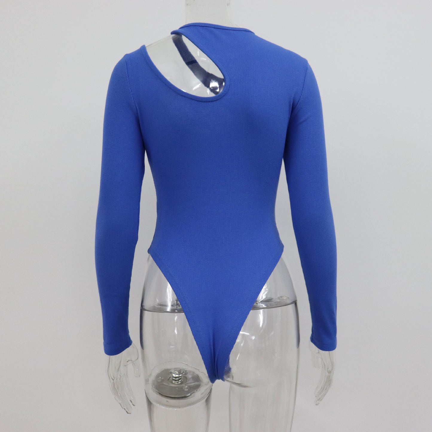 Rib Hollow Out Cutout out Bodysuit Women Spring Long Sleeve Sexy Top Simple Slimming
