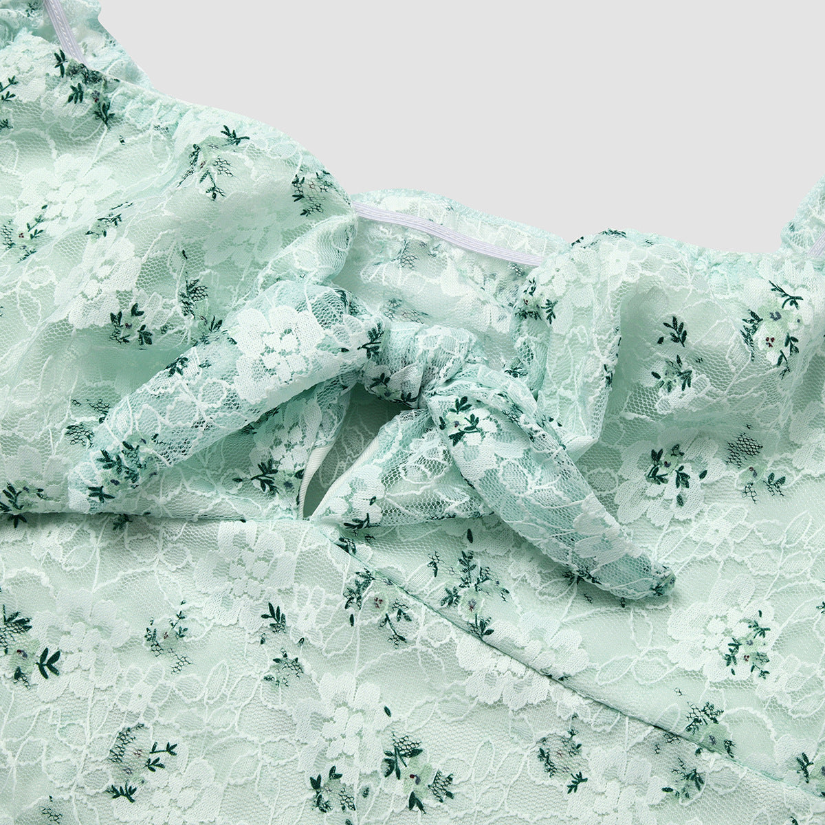 Spring Summer Fresh Floral Lace Puff Sleeve Tube Top Sexy Jumpsuit Women