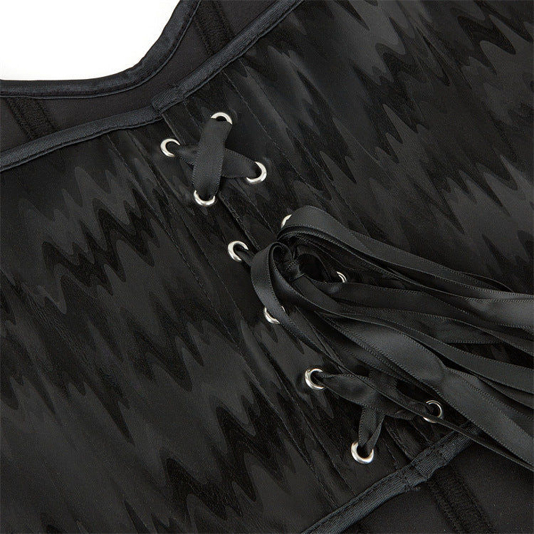 Black Wave Grain Plastic Bones Women Tube Top Breasts Support Push up Court Shaper