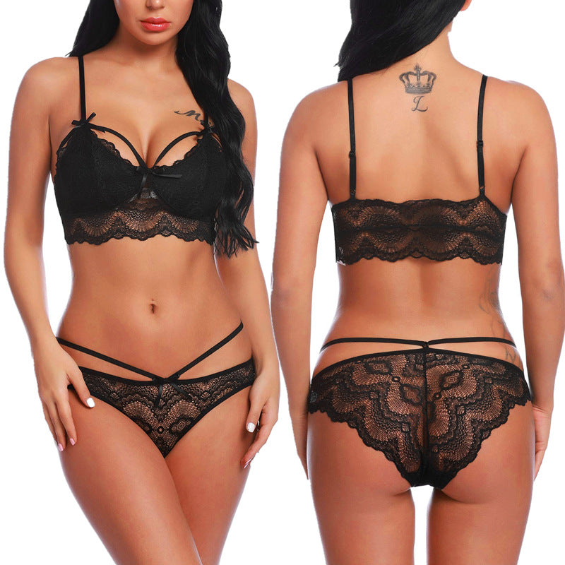 Women High Waist Sexy Lingerie Lace Bra Tight Pajamas Sexy Bra Panties Set