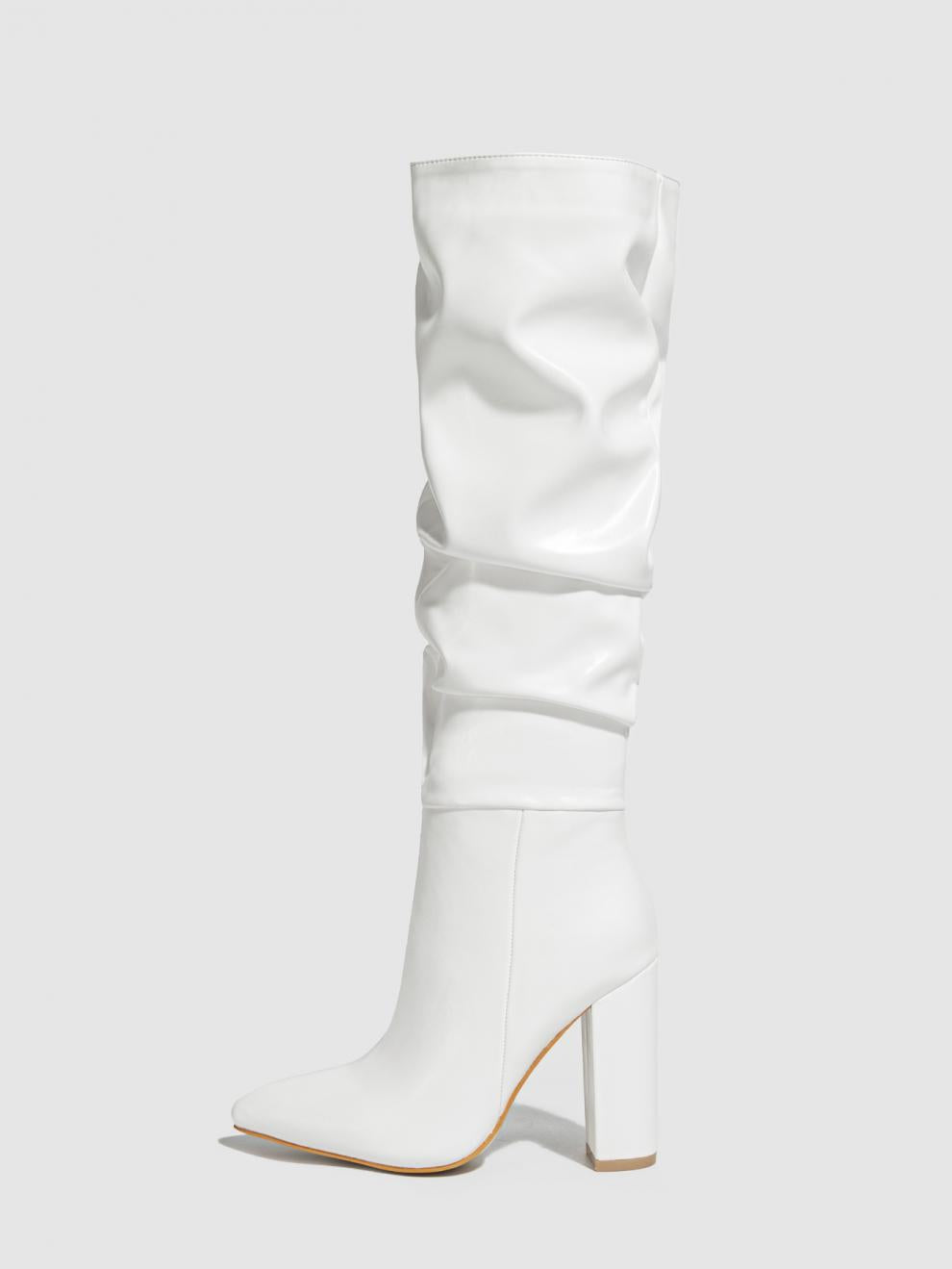 Pointed Toe Chunky Heel Pointed Toe Natural Wrinkle ide Zipper Boots plus Size Ankle Boots