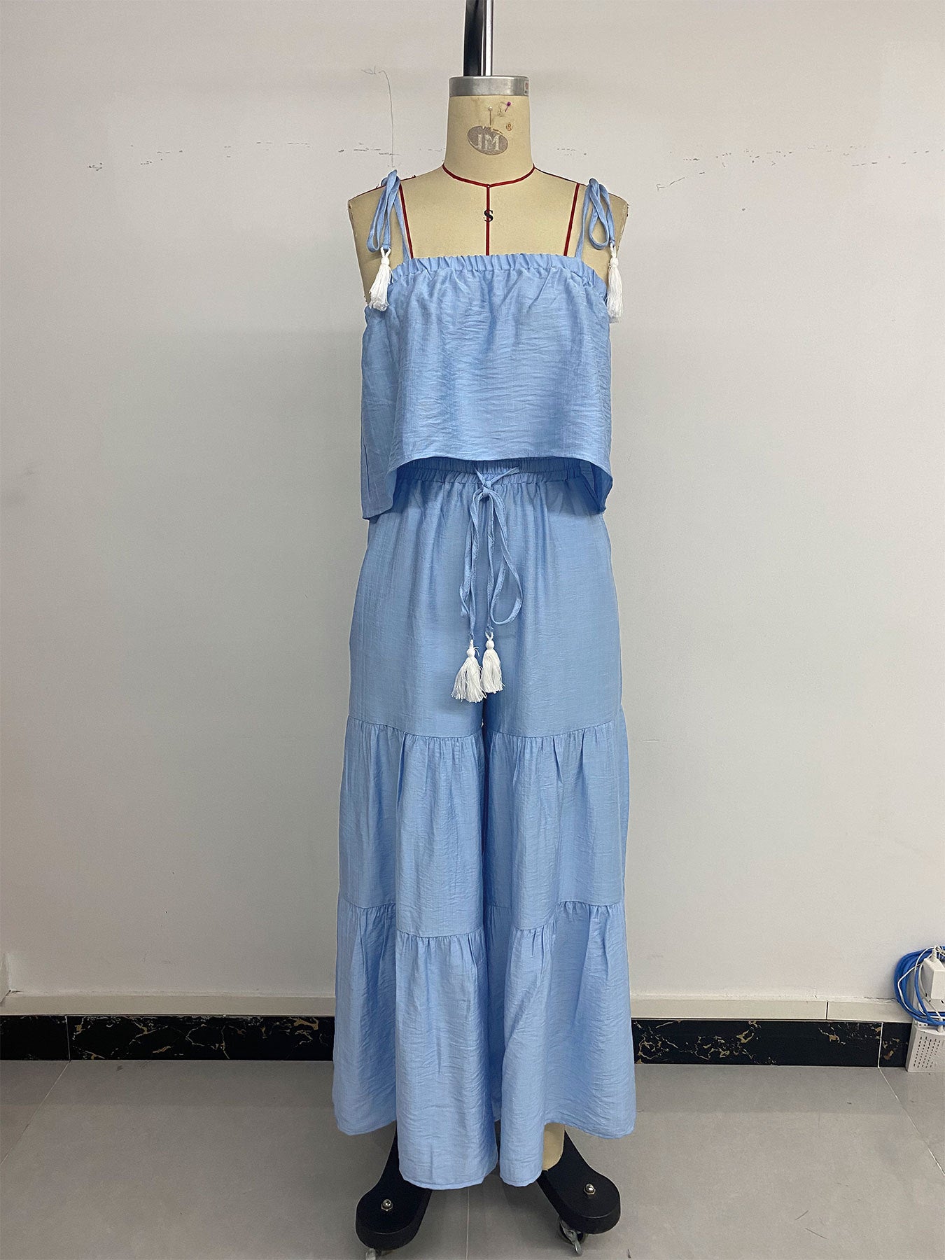 Fresh Air Sling Top Wide Leg Trousers Solid Color Set Two Piece Summer Wear Women