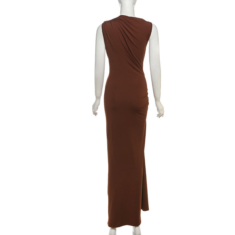 Women Clothing Summer Sexy Slim Metal Decorative Sheath Sleeveless Dress