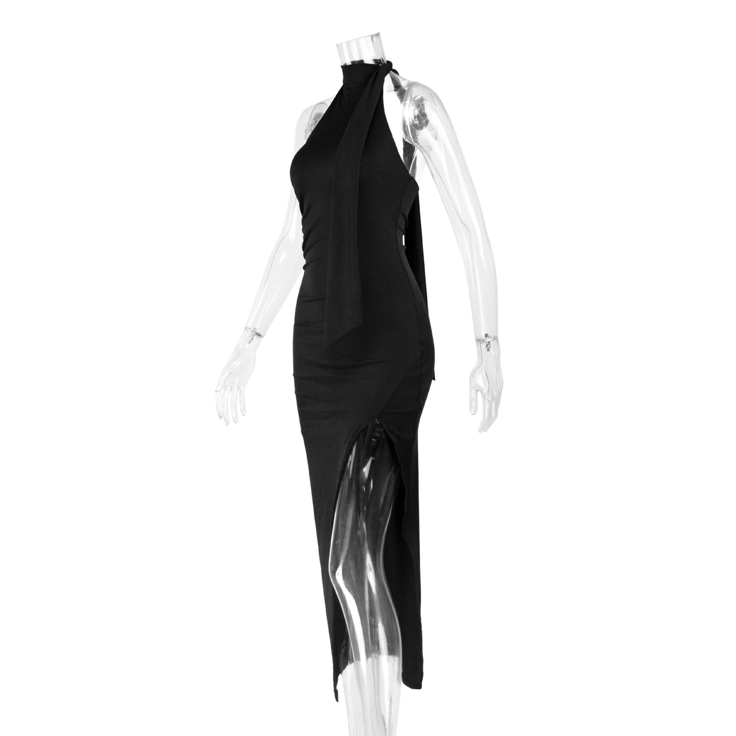 Sexy Backless Lace up High Slit Dress Ribbon Design Sleeveless Dress