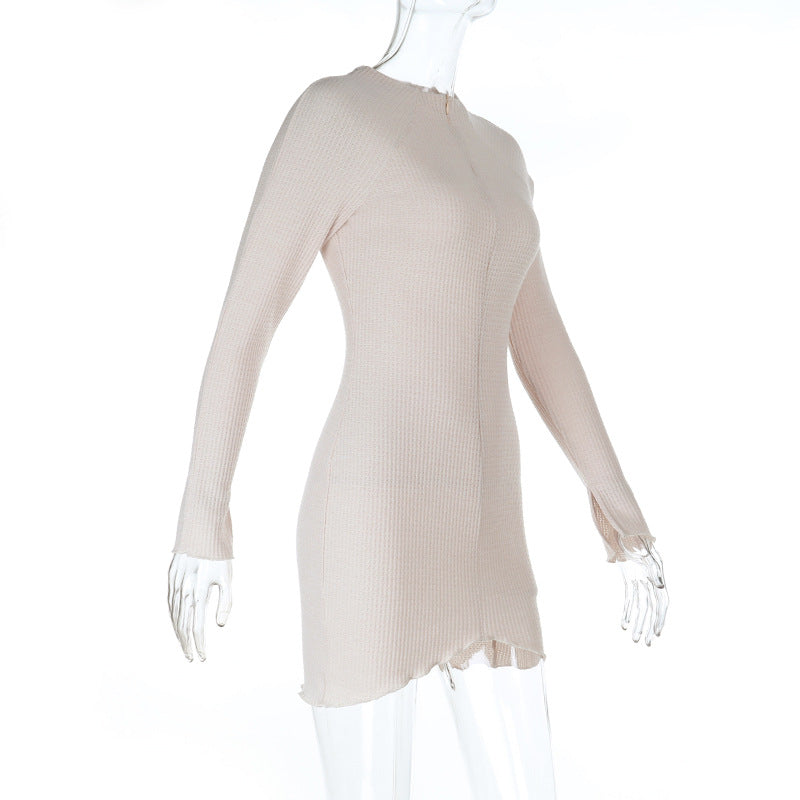 Autumn Winter Short Dress Women Sexy Slim Fit Zipper Solid Color Dress