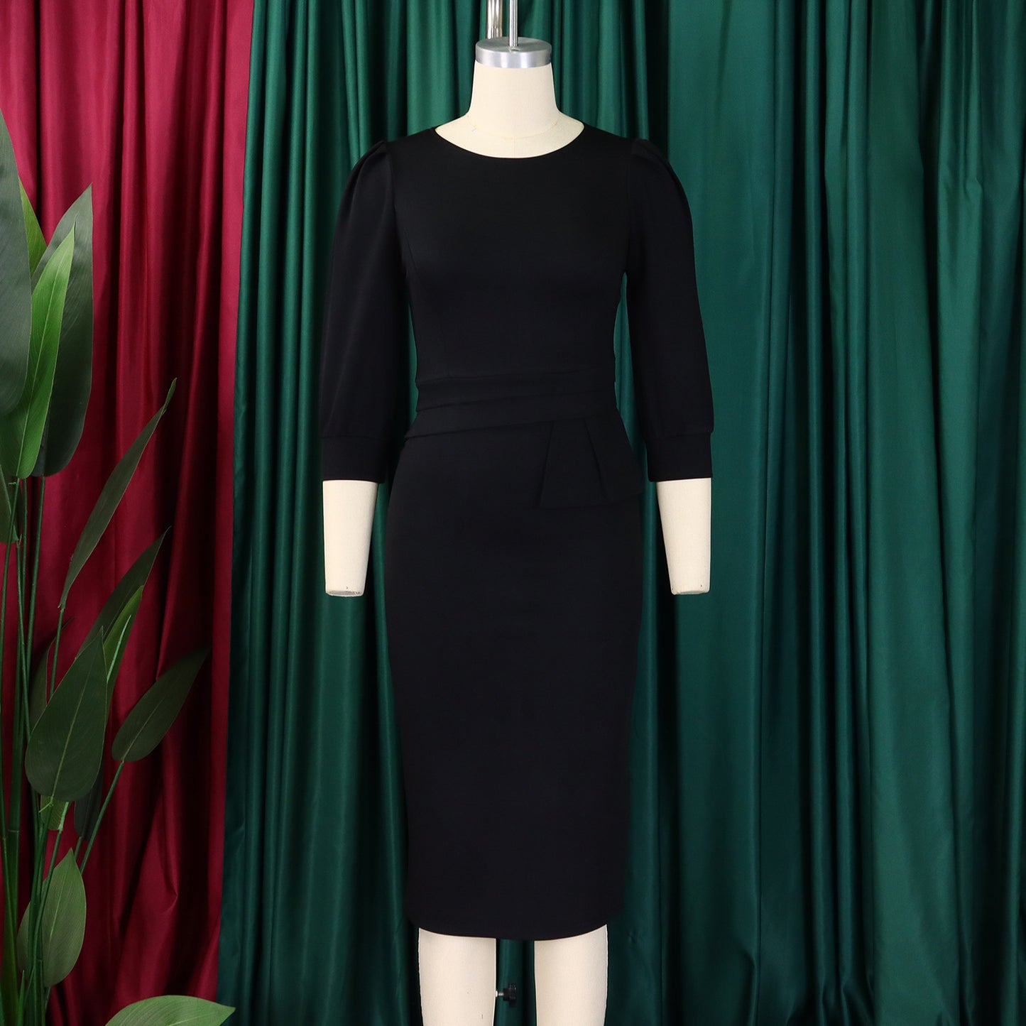 Solid Color round Neck Office Office Hip Dress