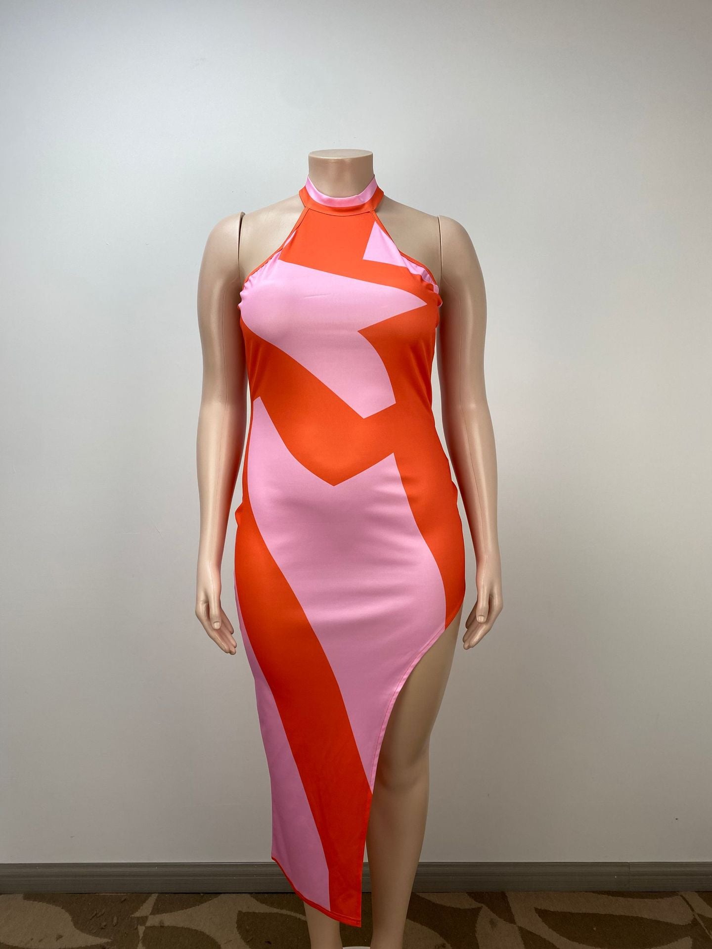 Plus Size Sexy Sheath Split Halter Dress