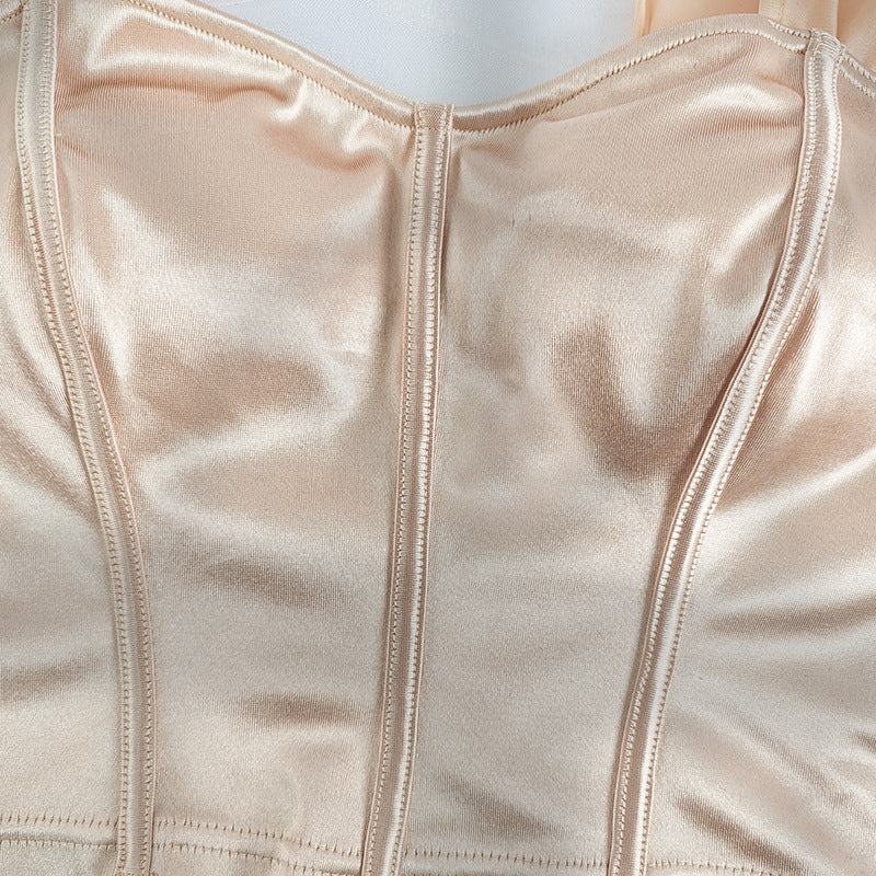 Sexy High Sense Waistcoat Small Vest Sexy Satin French off Shoulder Back Shaping Braces Tube Top