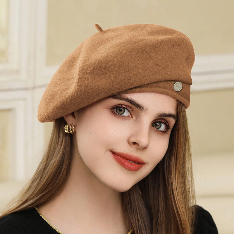 Influencer Refined Wool Beret Women Face Little Autumn Winter Elegant Warm Painter Cap