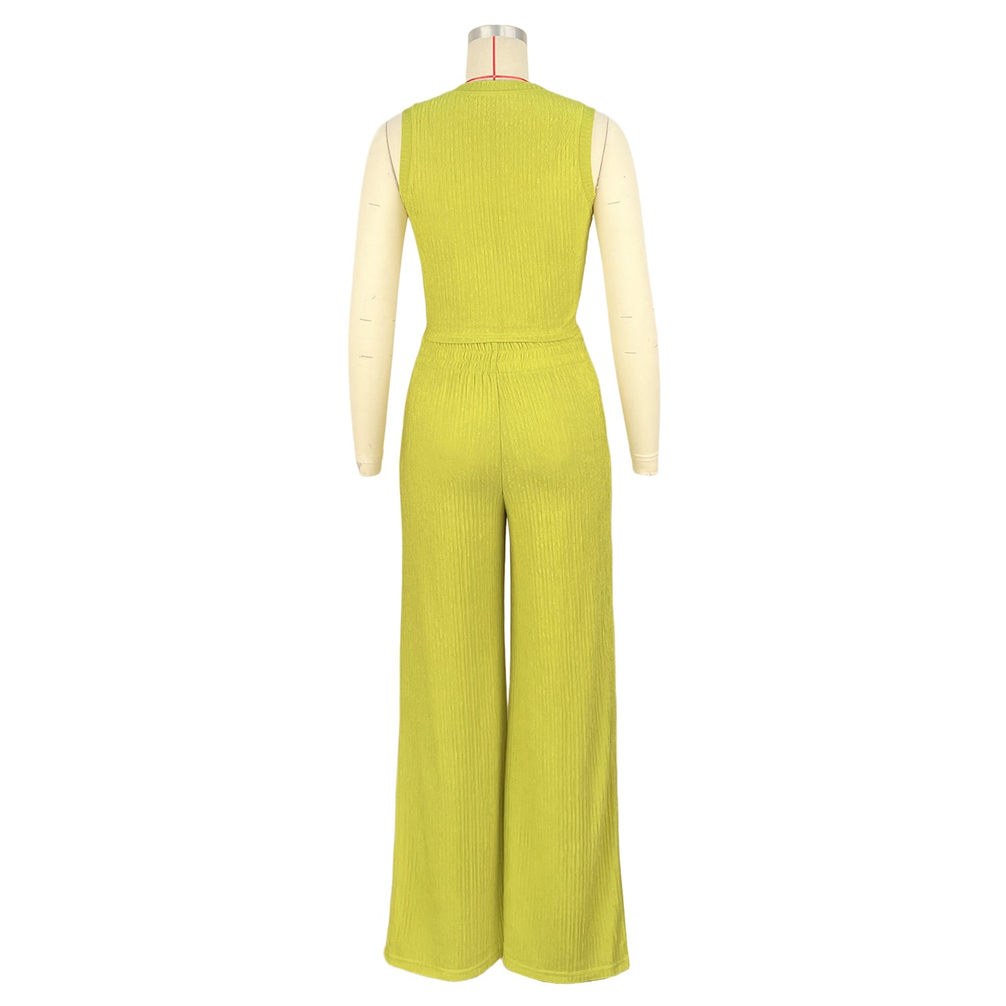 Women Clothing Elastic Crumpled Loose Sleeveless Wide Leg Pants Suit Two Piece Sets